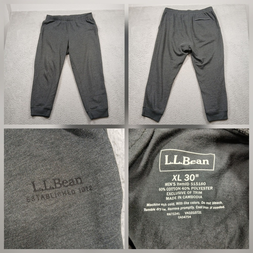 L.L. Bean Men XL 30 Gray Jogger Sweatpants‎ Lounge Casual Fleece EUC